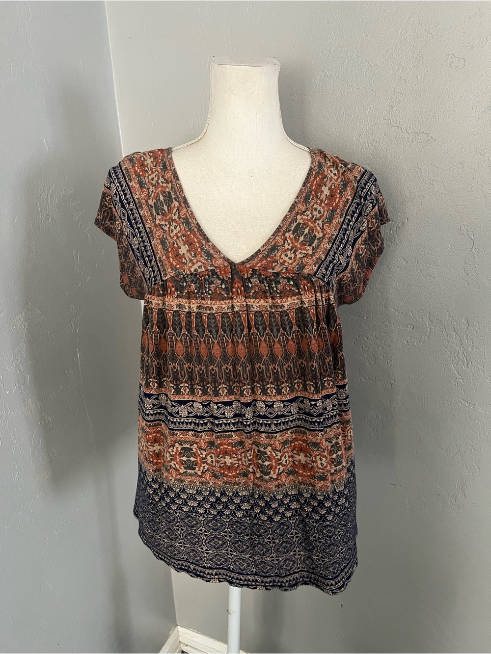Lucky Brand Rust & Navy Bohemian V-Neck Tunic